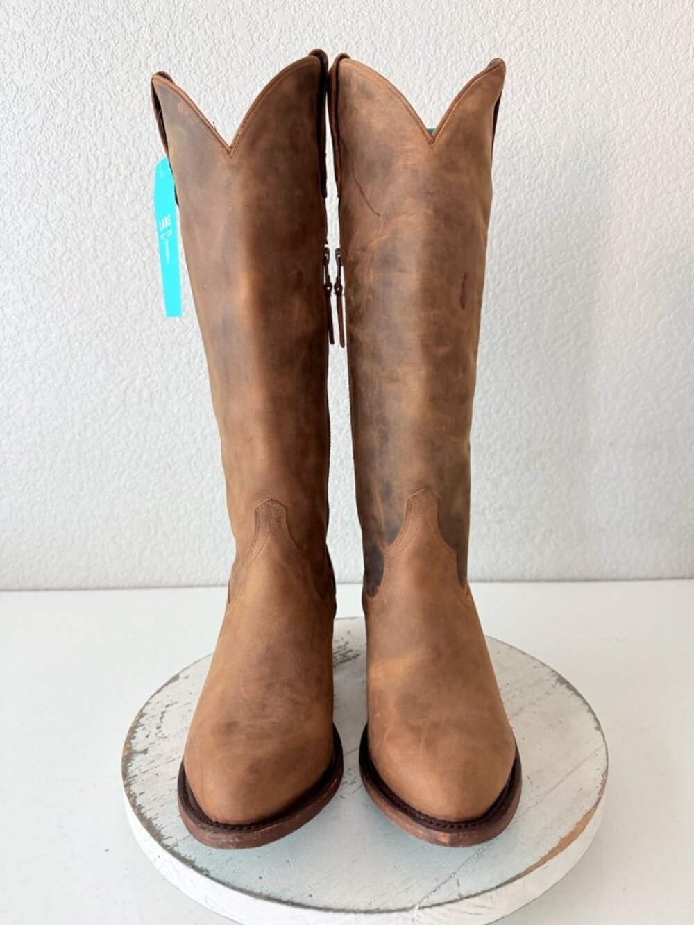 Lane PLAIN JANE Burnt Caramel Brown Cowboy Boots Size 9 Western Leather Mid Calf - Picture 5 of 11